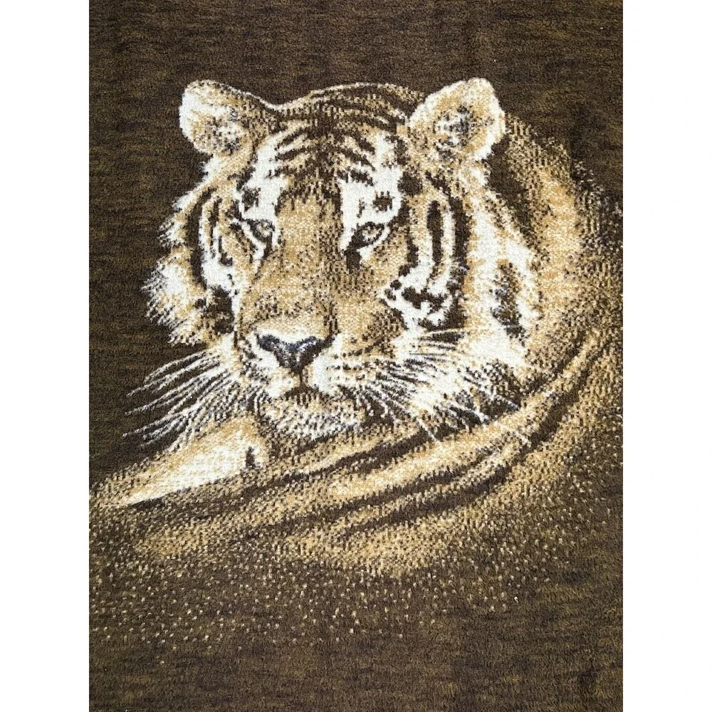 Vintage Biederlack Tiger Throw Blanket Brown Wild Animal Print Reversible 75x56